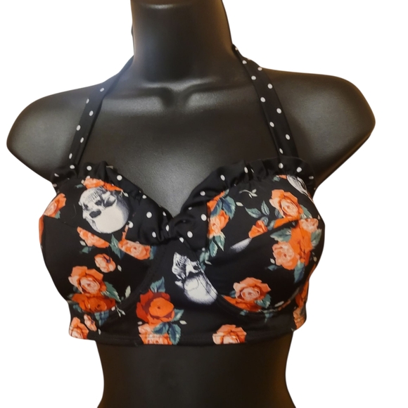 Hot Topic Swim Hot Topic Bikini Topmidnight Hour Polka Dots Skulls